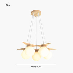 Cream White Wood Glass Globe Balloon Chandelier Size 5 Lights