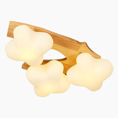 Cream Wooden Glass Blossom Flush Mount Ceiling Light Main 3 Lights