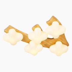Cream Wooden Glass Blossom Flush Mount Ceiling Light Main 5 Lights