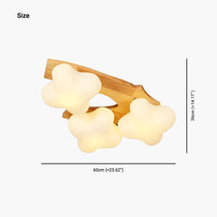 Cream Wooden Glass Blossom Flush Mount Ceiling Light Size 3 Lights