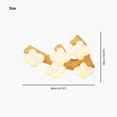 Cream Wooden Glass Blossom Flush Mount Ceiling Light Size 5 Lights