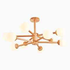 Creative Sphere Wood Sputnik Chandelier 10 Light