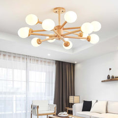 Creative Sphere Wood Sputnik Chandelier 12 Light Living Room
