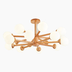 Creative Sphere Wood Sputnik Chandelier 16 Light