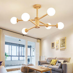 Creative Sphere Wood Sputnik Chandelier 6 Light Living Room