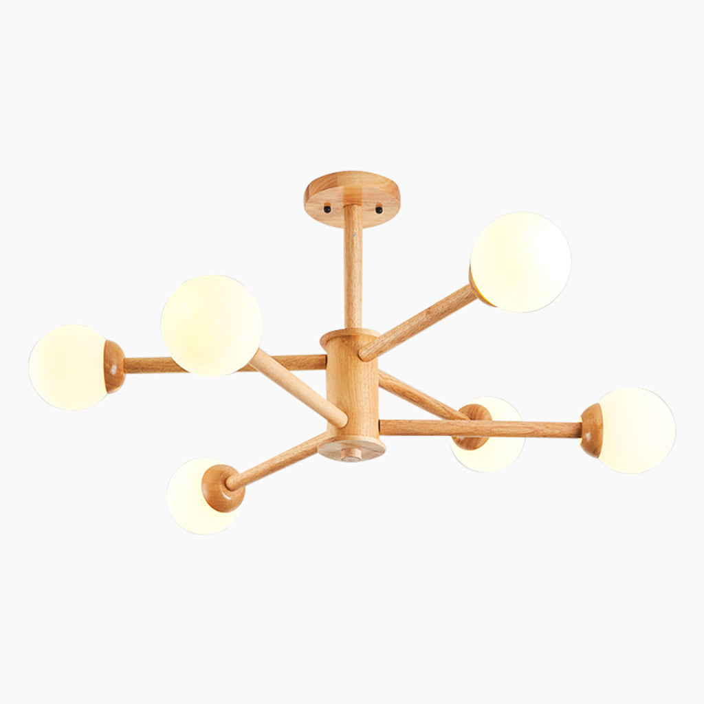 Creative Sphere Wood Sputnik Chandelier 6 Light