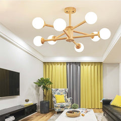 Creative Sphere Wood Sputnik Chandelier 8 Light Living Room