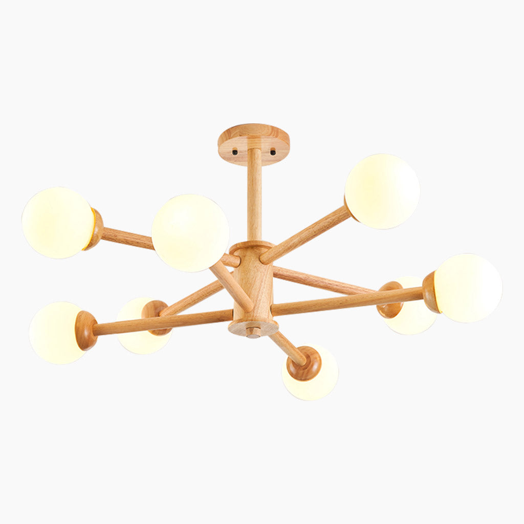 Creative Sphere Wood Sputnik Chandelier 8 Light