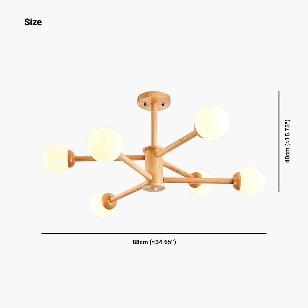 Creative Sphere Wood Sputnik Chandelier Size