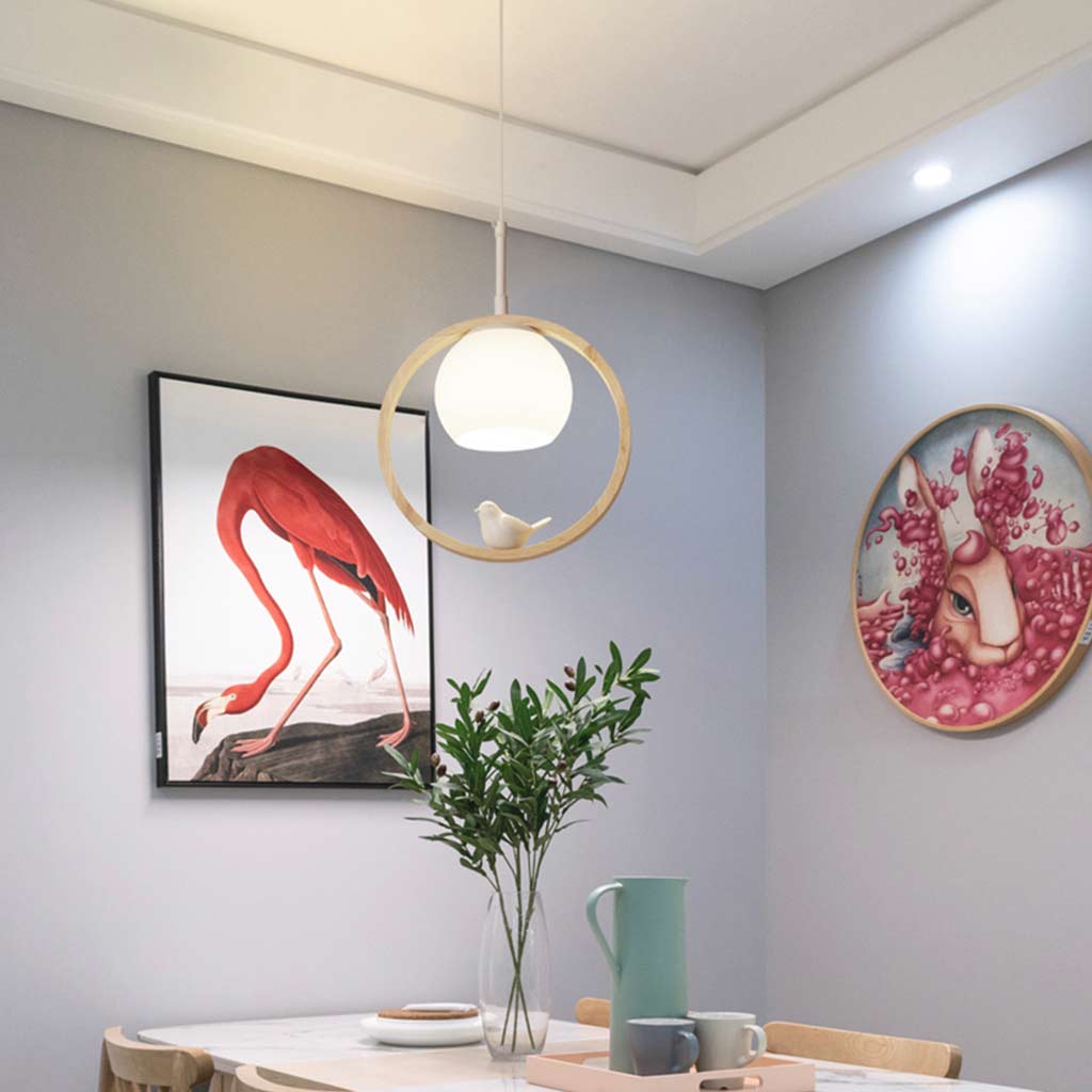 Creative Wood Glass Ring Bird Pendant Light VAXLAMP