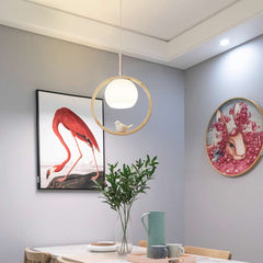 Creative Wood Glass Ring Bird Pendant Light Dining Room