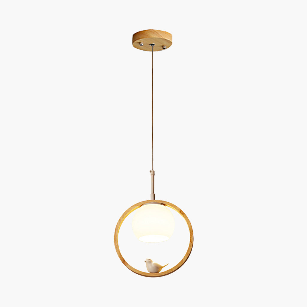 Creative Wood Glass Ring Bird Pendant Light Main