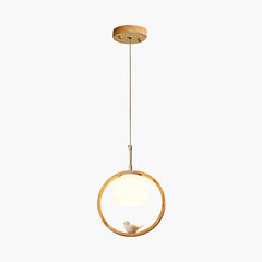Creative Wood Glass Ring Bird Pendant Light Main