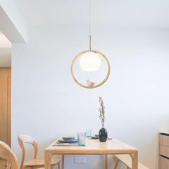 Creative Wood Glass Ring Bird Pendant Light Room