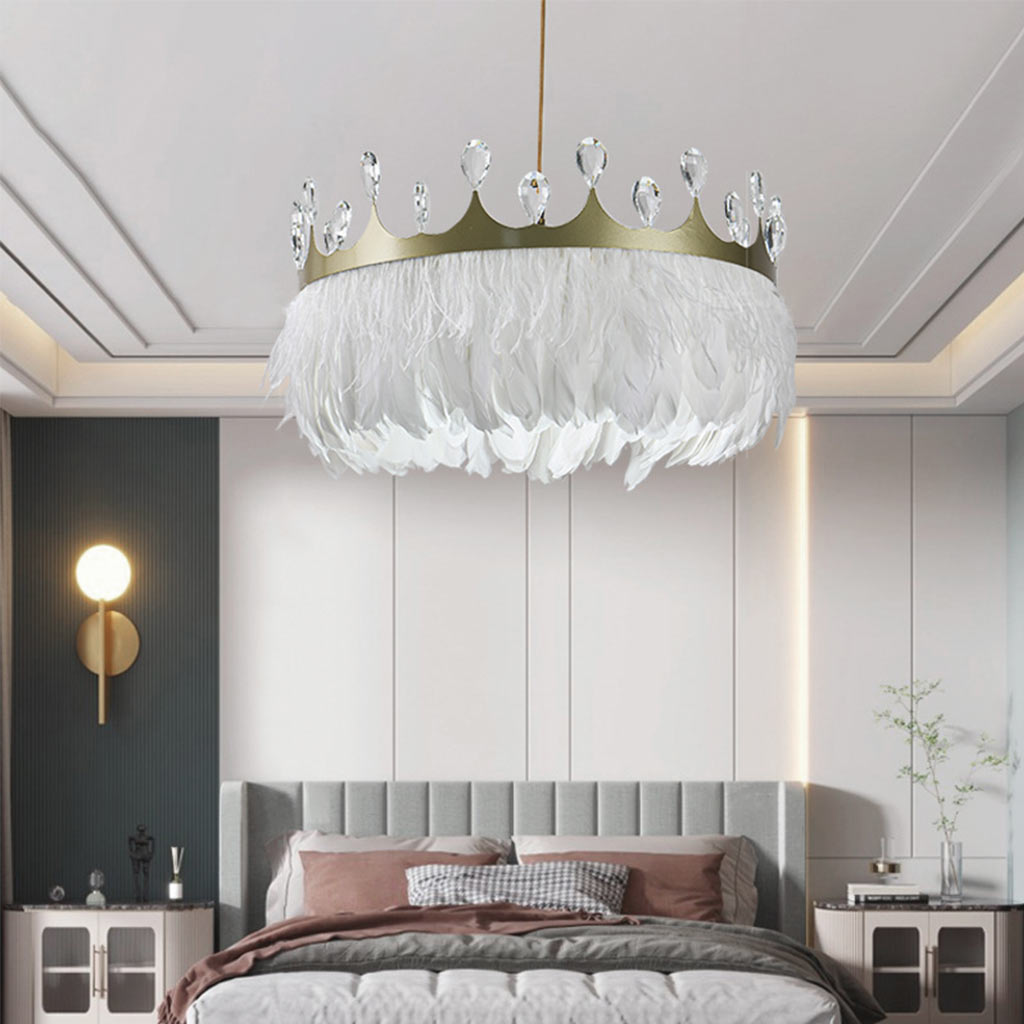 Nordic Crown Feather Chandelier Bedroom