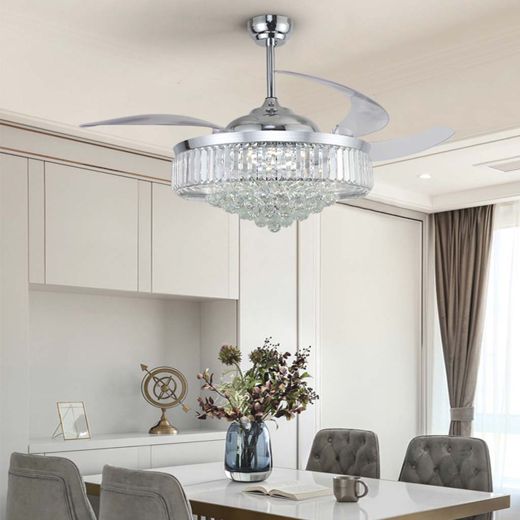 Crystal Chrome Ceiling Fan Light Room
