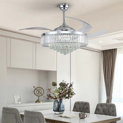 Crystal Chrome Ceiling Fan Light Room