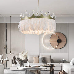Nordic Crystal Crown Feather Chandelier Living Room