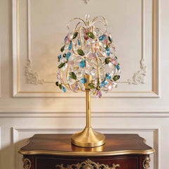 Kristallblumen-Tischlampe mit Messinglampenkörper