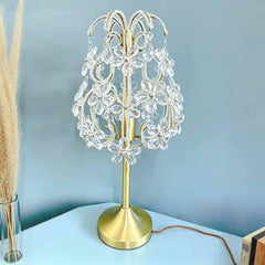 Kristallblumen-Tischlampe mit Messinglampenkörper