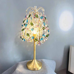 Kristallblumen-Tischlampe mit Messinglampenkörper