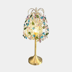 Kristallblumen-Tischlampe mit Messinglampenkörper