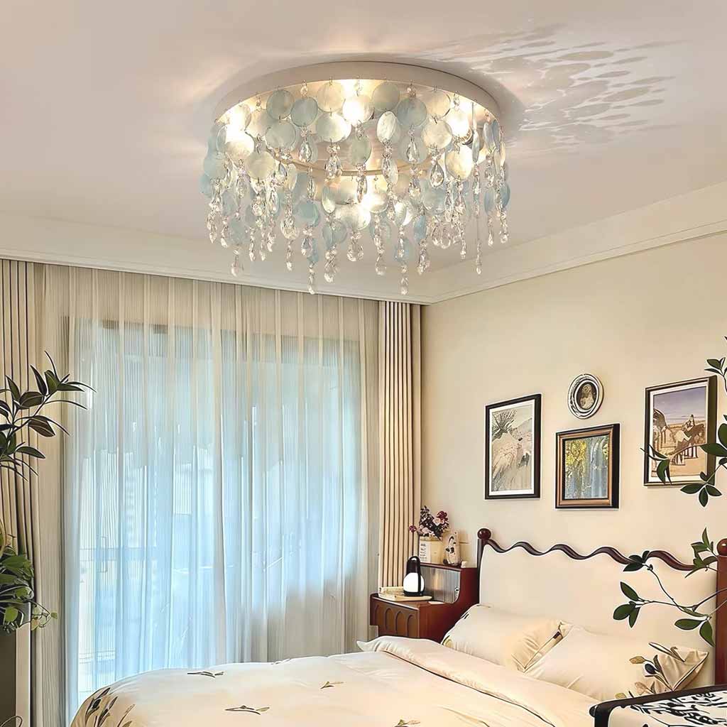 Plafonnier à disque en forme de coquille de cristal, montage encastré, bleu, chambre à coucher