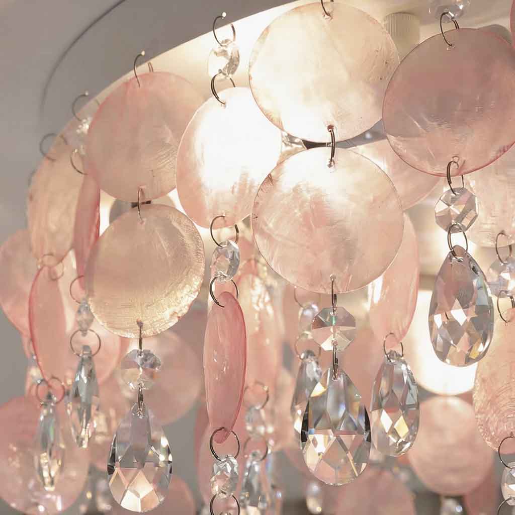Plafonnier à disque en forme de coquille de cristal, montage encastré, détail rose