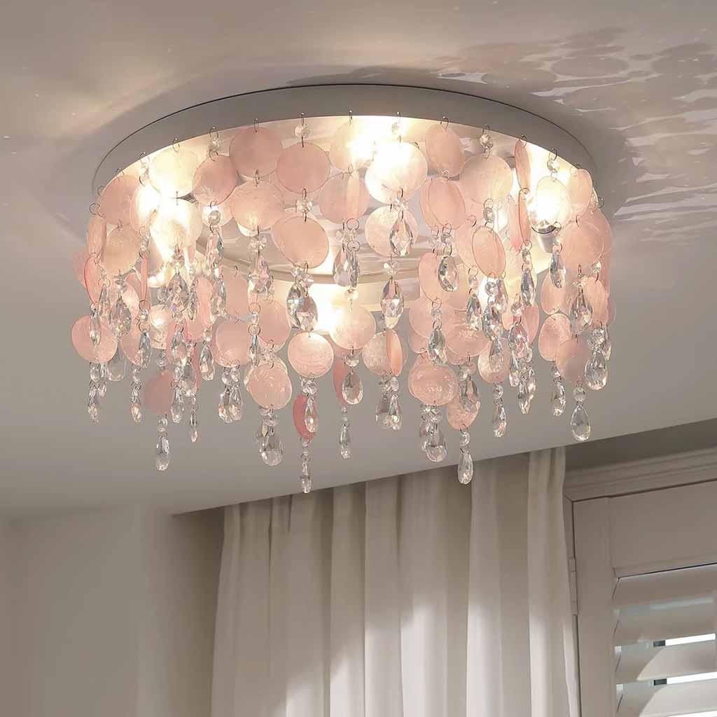 Plafonnier à disque en forme de coquille de cristal, montage encastré, chambre rose