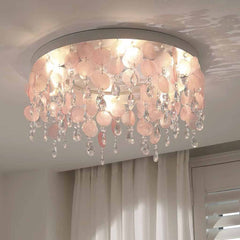 Plafonnier à disque en forme de coquille de cristal, montage encastré, chambre rose