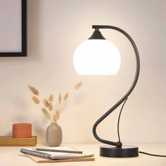 Íves asztali lámpa üvegernyővel, fekete/arany