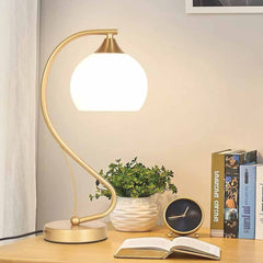 Íves asztali lámpa üvegernyővel, fekete/arany