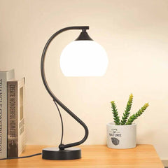 Íves asztali lámpa üvegernyővel, fekete/arany