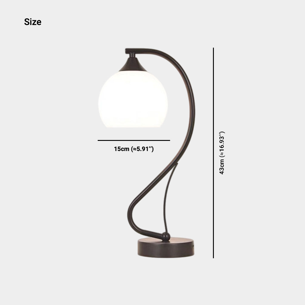 Gebogene Tischlampe mit Glasschirm, Schwarz / Gold