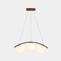 Gebogene Kugel-Pendelleuchte aus Holzglas