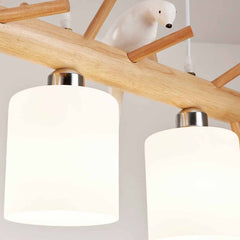 Cute Wood and Glass Bird Pendant Chandelier Detail Shades