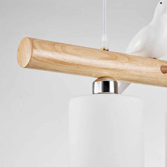 Cute Wood and Glass Bird Pendant Chandelier Detail