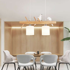 Cute Wood and Glass Bird Pendant Chandelier Dining Room 2 Lights