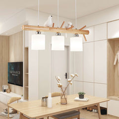 Cute Wood and Glass Bird Pendant Chandelier Dining Room