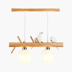 Cute Wood and Glass Bird Pendant Chandelier Main 2 Lights