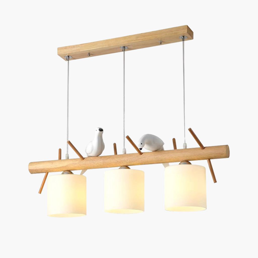 Cute Wood and Glass Bird Pendant Chandelier Main 3 Lights