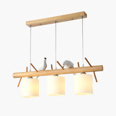 Cute Wood and Glass Bird Pendant Chandelier Main 3 Lights