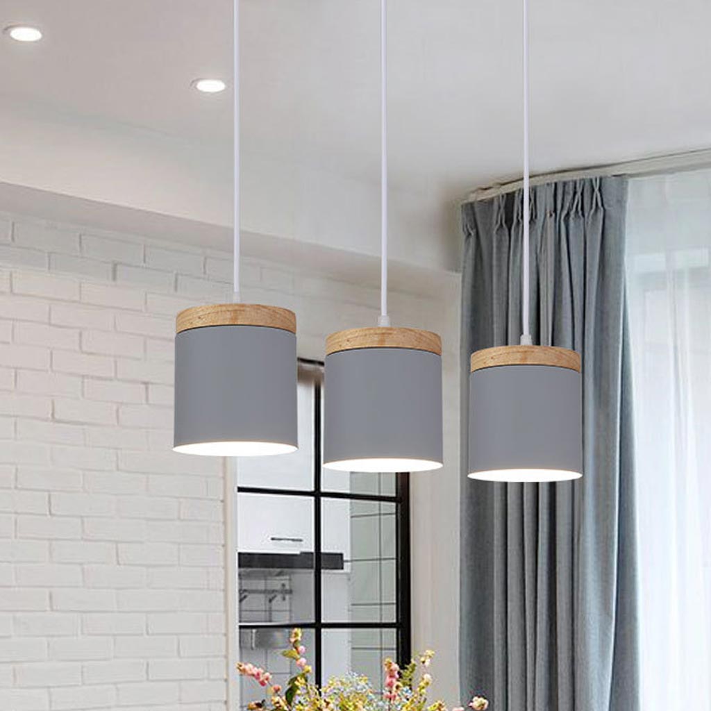 Cylinder Pendant Ceiling Light 3 Linear Grey
