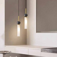 Lampe à Suspension Cylindre Globe en Marbre Verticale