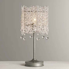 Cylindrical Crystal Beaded Table Lamp, Silver