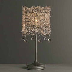 Cylindrical Crystal Beaded Table Lamp, Silver