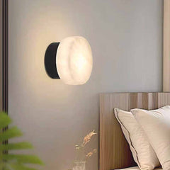 Applique Murale Cylindrique Marbre Albâtre, Noir/Or