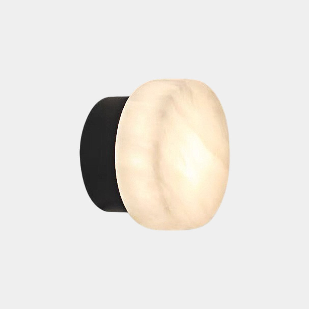 Applique Murale Cylindrique Marbre Albâtre, Noir/Or