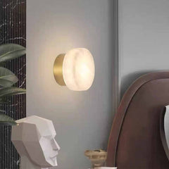 Applique Murale Cylindrique Marbre Albâtre, Noir/Or