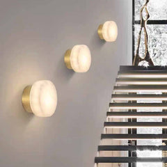 Applique Murale Cylindrique Marbre Albâtre, Noir/Or